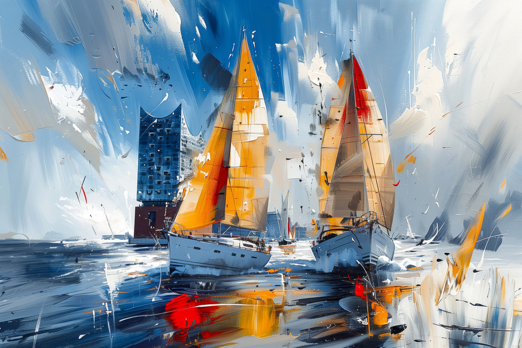 10250810 - Segelregatta vor der Elbphilharmonie | Segelboote vor der Elbphilharmonie als hochwertiger Gemälde-Kunstdruck.