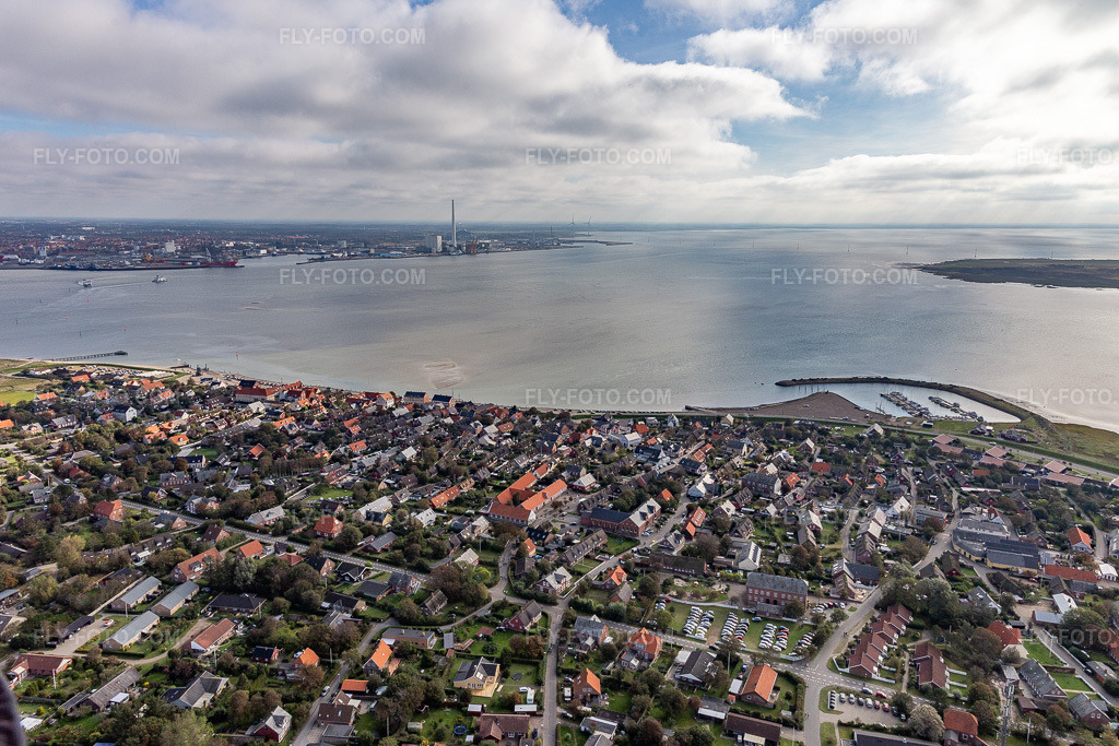 Aerial view: Harbor in the district Nordby in Fanø in the state South Denmark, Denmark.Photo: IMG_118556.jpg taken on 09/21/2019 by Werner Riehm/FLY-FOTO.comResolution of the original: 5418 x 3612 px