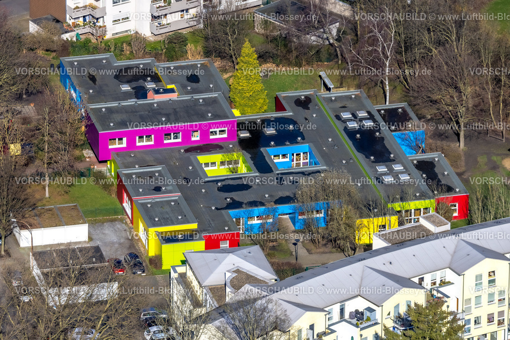 Herne230212100 | Luftbild, Evang. Kindergarten Altenhöfen mit farbigen Fassaden, Herne-Mitte, Herne, Ruhrgebiet, Nordrhein-Westfalen, Deutschland