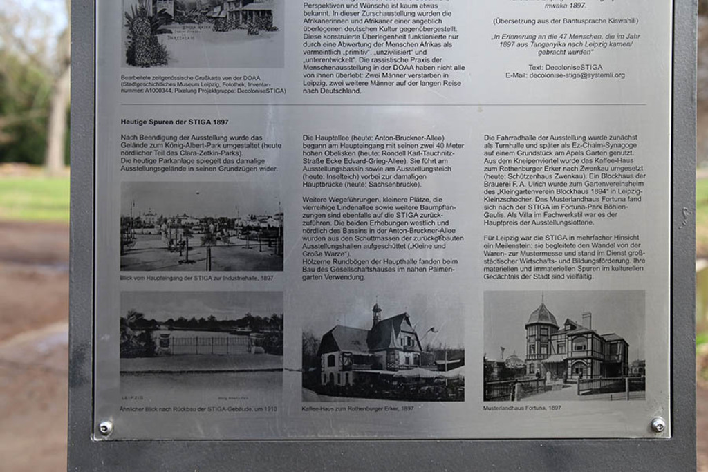Foto: Leipzig - Stele - Sächsisch-Thüringische Industrie- und Gewerbeausstellung | Das Team hinter BILDLEXIKON LEIPZIG bündelt historische wie aktuelle Informationen über die Stadt Leipzig in Text und Bild auf einer Plattform und stellt diese der interessierten Öffentlichkeit zur Verfügung.