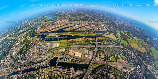Duisburg230790191_DuisburgerHafen | Luftbild, Duisburger Hafen, duisport, Ölinsel, Kohleninsel, Schrottinsel, Erdkugel, Fisheye Aufnahme, Fischaugen Aufnahme, 360 Grad Aufnahme, tiny world, Ruhrort, Duisburg, Ruhrgebiet, Nordrhein-Westfalen, Deutschland
