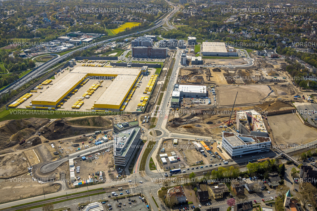 Bochum230403903 | Luftbild, Großbaustelle Mark 51/7, Neubau Wissenschafts- und Technologiequartier, Innocampus, DHL Logistik, Forschungszentrum ZESS der Ruhr-Universität Bochum, Laer, Bochum, Ruhrgebiet, Nordrhein-Westfalen, Deutschland