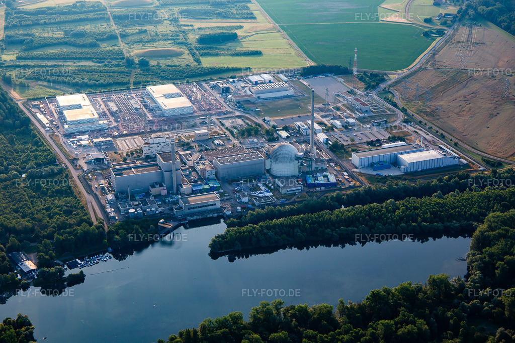 Luftbild: stillgelegtes AKW Philippsburg in Philippsburg im Bundesland Baden-Württemberg in Deutschland. Foto: IMG_136813.jpg vom 24.06.2023 durch Werner Riehm/FLY-FOTO.de