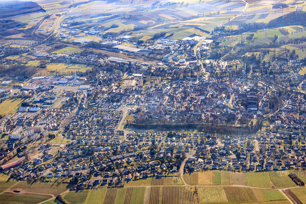 Aerial view: Old Town from the North in Wissembourg in the state Bas-Rhin, France. – Photo: IMG_48374.jpg taken on 12/11/2011 by Werner Riehm/FLY-FOTO.com – Resolution of the original: 4752 x 3168 px