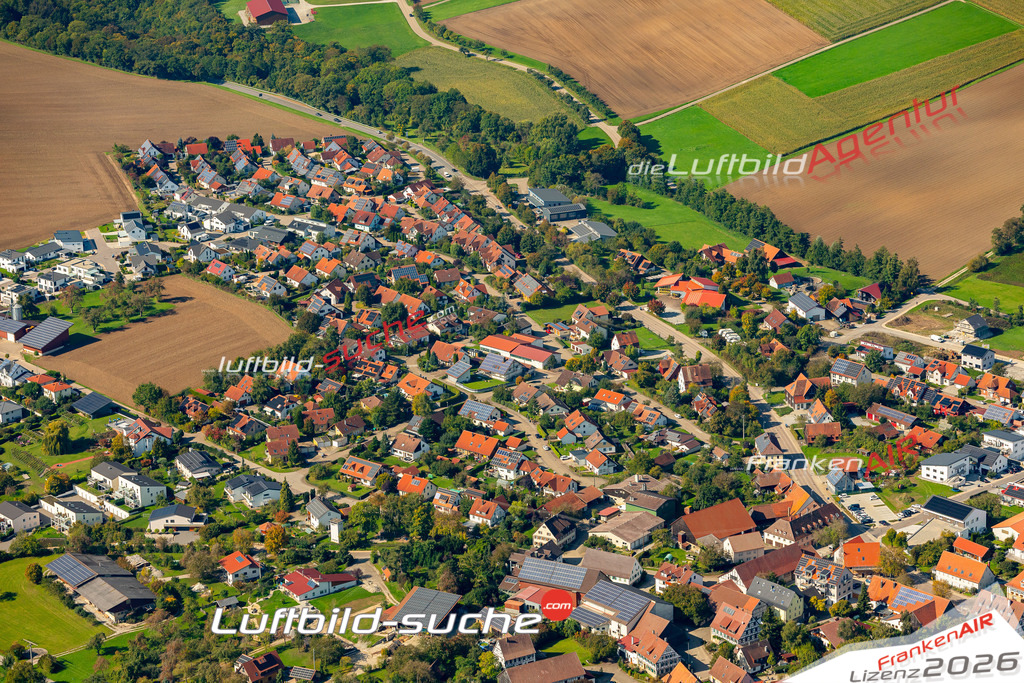 Luftaufnahme von Wolpertshausen - Die Luftaufnahme wurde 2025 vom UL-Flugzeug heraus erstellt ( keine Drohne ) - Hochauflösende Luftaufnahme - für professionelle Ausdrucke geeignet. Die Geschenkidee !Mit Lizenz und Bildrechte bestellbar