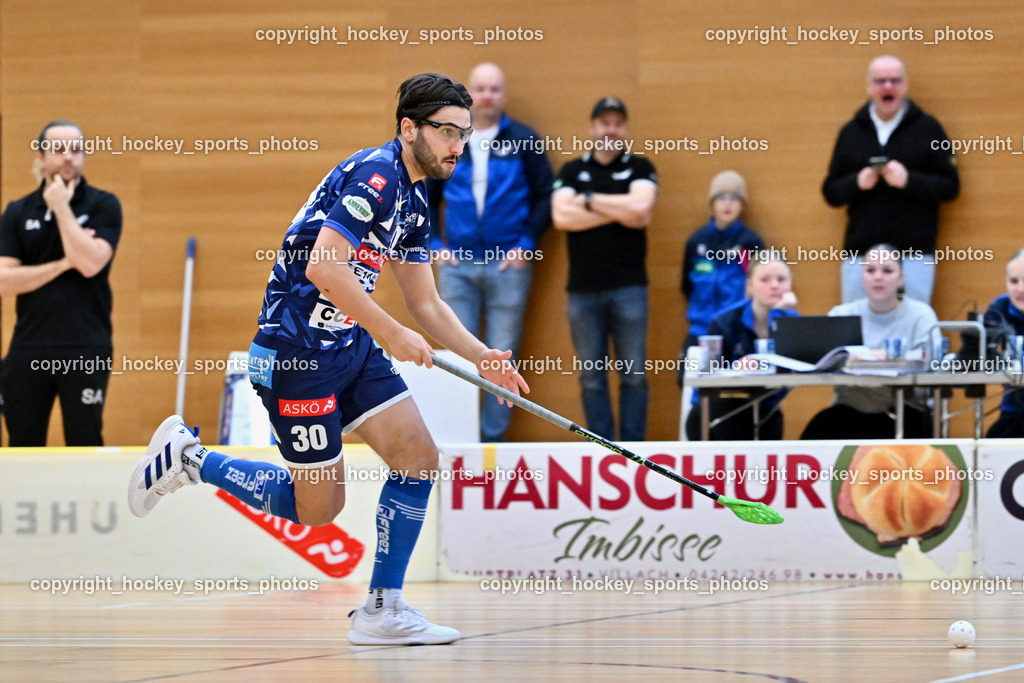 VSV Unihockey  vs. FBK Loka  | #30 Christoph Steiner VSV Unihockey, VSV Unihockey  vs. FBK Loka , VSV Unihockey  vs. FBK Loka  am 25.01.2026 in Villach (Ballspielhalle St. Martin), Austria, (Photo by Bernd Stefan)