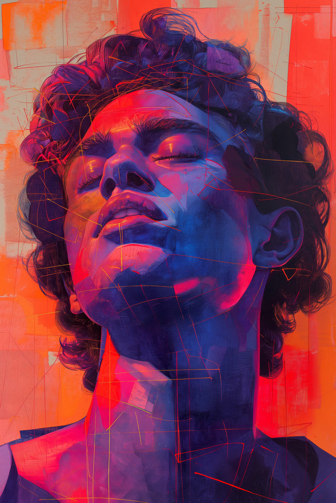 2404005 - Mann im roten Licht | Moderne Wandbilder auf Leinwand, Acylglas, Alu-Dibond oder als Poster. Tauchen Sie ein in die Welt KI-generierter Kunstwerke - entdecken Sie hochwertige Kunstdrucke unserer Gemälde, Illustrationen und fotorealistischen Motive.