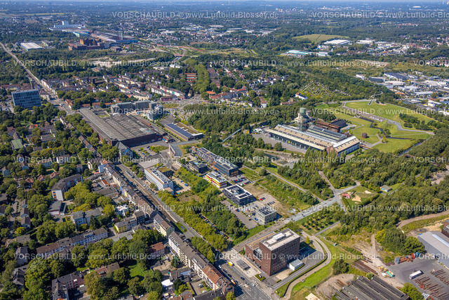 Bochum240816674 | Luftbild, Baustelle mit Neubau TRIUM Bürogebäude Bochum GmbH & Co KG, am Westpark Alleestraße und Wattenscheider Straße mit Kreisverkehr, Kruppwerke, Bochum, Ruhrgebiet, Nordrhein-Westfalen, Deutschland