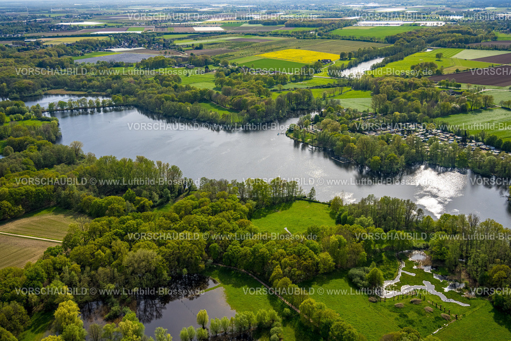 Nettetal240403094KrickenbeckerSeen | Luftbild, Großer De Wittsee, Campingplatz De Wittsee, bewaldeter Uferbereich mit Wiesen und Feldern und Waldgebiet, Feuchtgebiet In den Backesbenden, Lobberich, Nettetal, Niederrhein, Nordrhein-Westfalen, Deutschland
