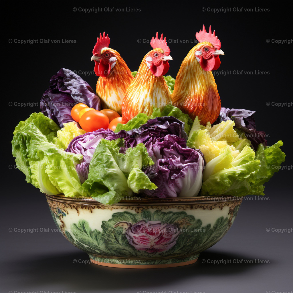 Salat mit Hühnchen und Ei | Salatschale mit grünem Salat und Hühnchen