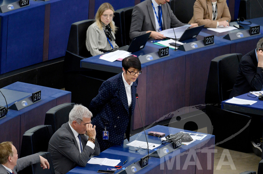 _DWI0289 | Christine ANDERSON (MdEP 2019-2024, AFD, DE) bei Wiederaufnahme der letzte Plenarsitzung. Das Europäische Parlament in Straßburg, 22.04.2024 - Realisiert mit Pictrs.com