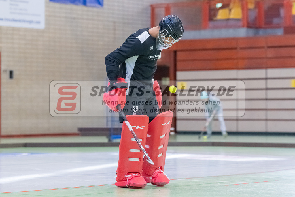 HK_20230108_102336 | 1. Bundesliga ( Halle ) Herren Crefelder HTC - Uhlenhorst Mülheim am 8.1.2023 Crefelder HTC  ( CHTC ), Krefeld , Joshua Onyekwue Nnaji Torwart ( Crefelder HTC #29 )
