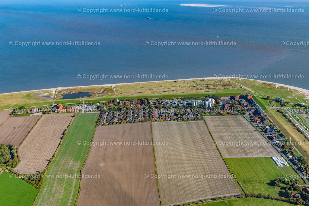 Schilling_ELS_6128091022 | WANGERLAND 09.10.2022 Küste von Schillig in Ostfriesland in der Gemeinde Wangerland im Bundesland Niedersachsen. Schillig ist ein Badeort und Teil des Ortsteils Horumersiel-Schillig. Die Gegend ist geprägt von Feldern, Sandstrand, dem Naturschutzgebiet Wiesenbatterie Schillig - einem Waldstück - und den, dem Festland vorgelagerten, ostfriesischen Inseln in der Nordsee. // The coast of Schillig in East Frisia in the borough of Wangerland in the state of Lower Saxony. Schillig is a seaside resort and part of the Horumersiel-Schillig part of the borough. The region is characterised by fields, sandy beaches, the nature preserve area Wiesenbatterie - the only forest in the area - and the East Frisian islands which are in the North Sea. Foto: Martin Elsen