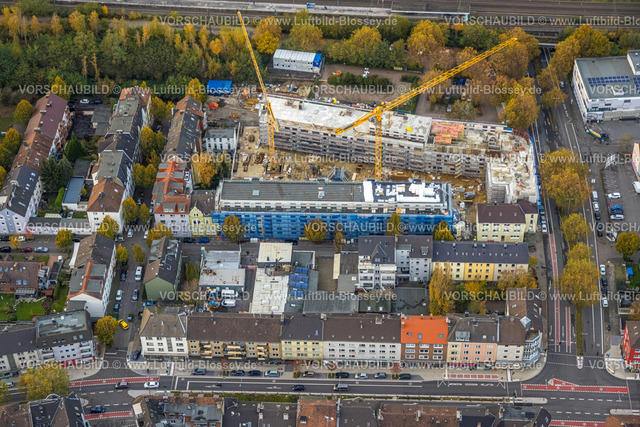 Bochum231102526 | Luftbild, Baustelle Wohnhäuser für neues Wohnquartier an der Dibergstraße, nahe dem Bahnhof Ehrenfeld, Südinnenstadt, Bochum, Ruhrgebiet, Nordrhein-Westfalen, Deutschland