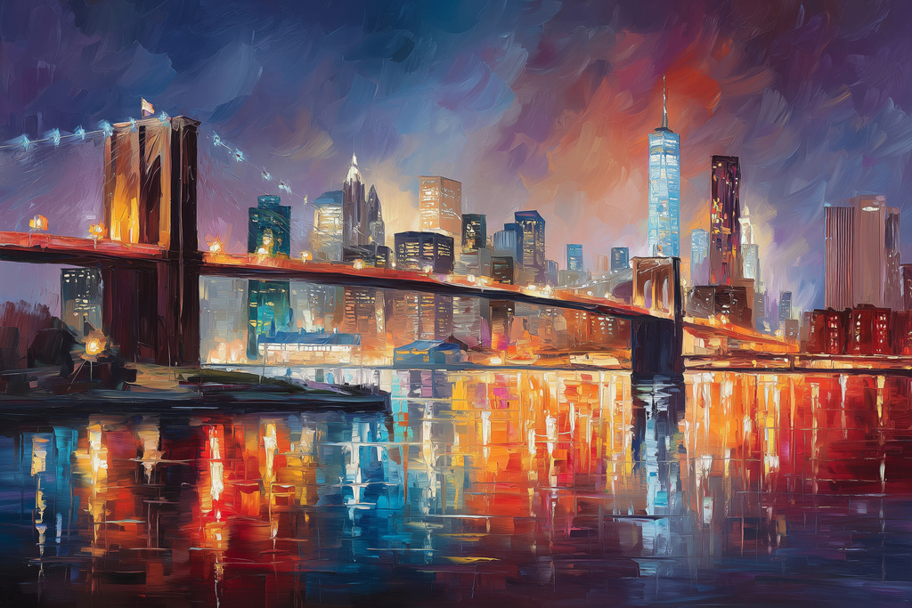 2604021 - New York – Brooklyn Bridge | Ein ausdrucksstarkes Motive der nächtlichen Skyline von New York City mit der Brooklyn Bridge im Vordergrund.