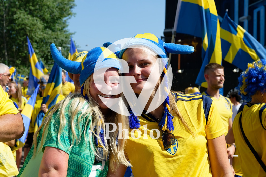 Denmark v Sweden - UEFA Women's EURO 2025 Group C | GENEVA, SWITZERLAND - JULY 4: Fans of Sweden arriving at the stadium before the UEFA Womens EURO 2025 Group C match between Denmark and Sweden at Stade de Geneve on July 4, 2025 in Geneva, Switzerland. (Photo by Giuseppe Velletri/Sports Press Photo/Getty Images)