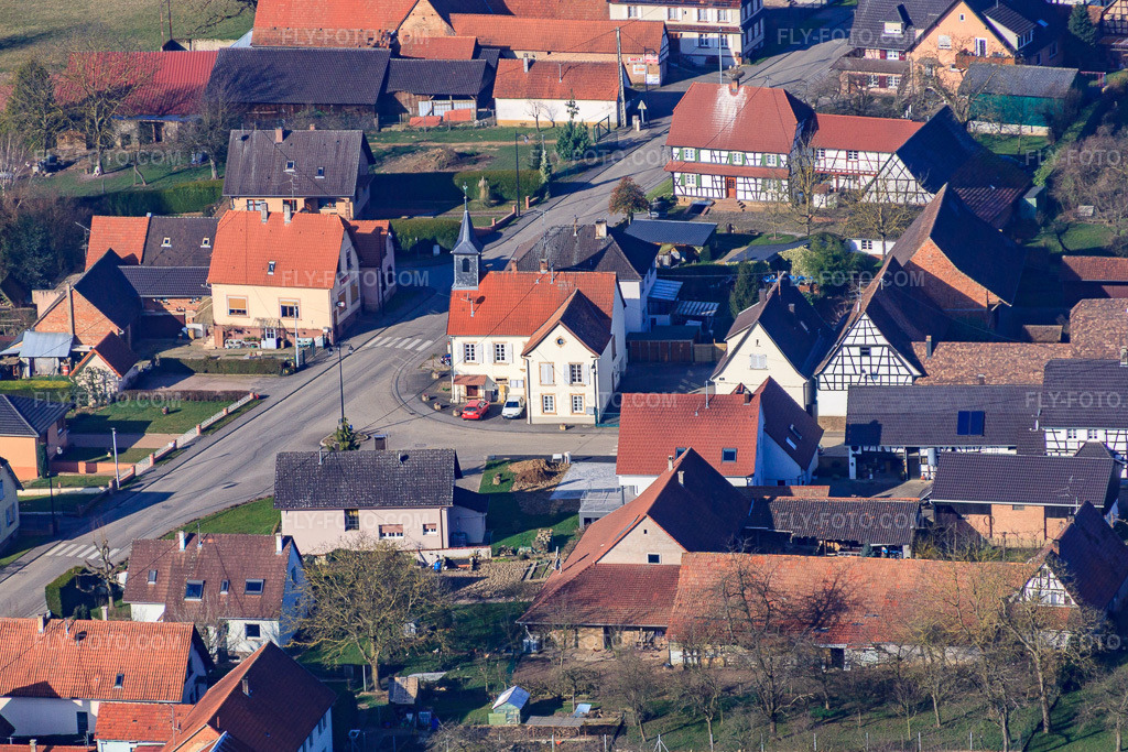 Aerial view: Rue Principale in Hoffen in the state Bas-Rhin, France.Photo: IMG_62716.jpg taken on 03/09/2014 by Werner Riehm/FLY-FOTO.comResolution of the original: 4455 x 2970 px