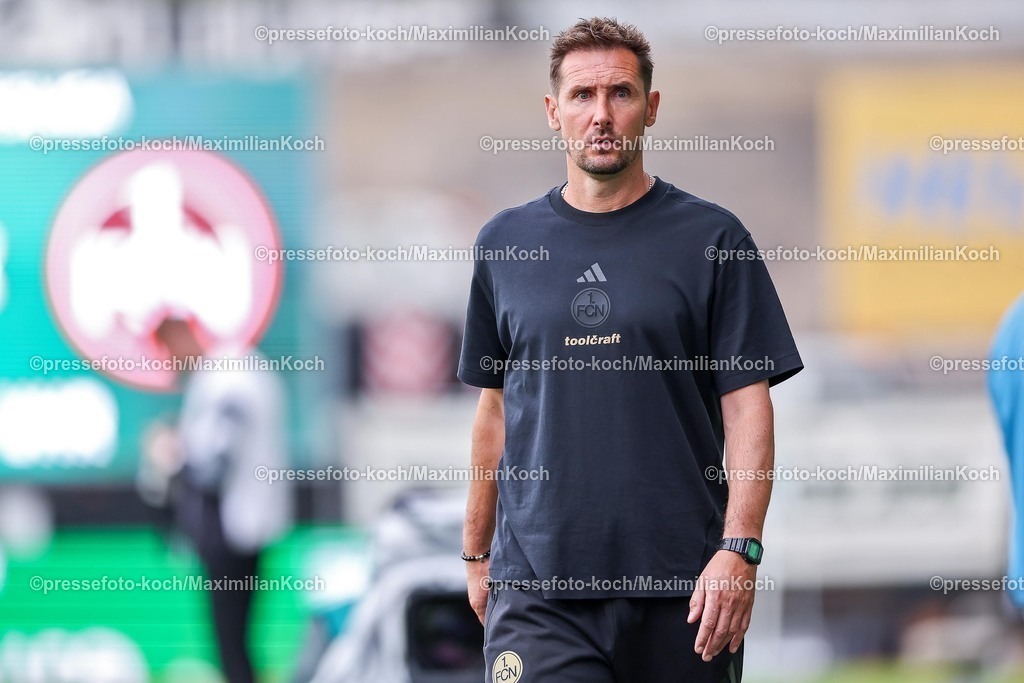 PRM22082501001 | 22.08.2025, Fußball, Preußen Münster - 1. FC Nürnberg, 2. Fußball Bundesliga,  Preußenstadion, Saison 2025 2026: Cheftrainer Miroslav Klose (1FC Nuernberg #hc)  DFB regulations prohibit any use of photographs as image sequences and or quasi-video.
