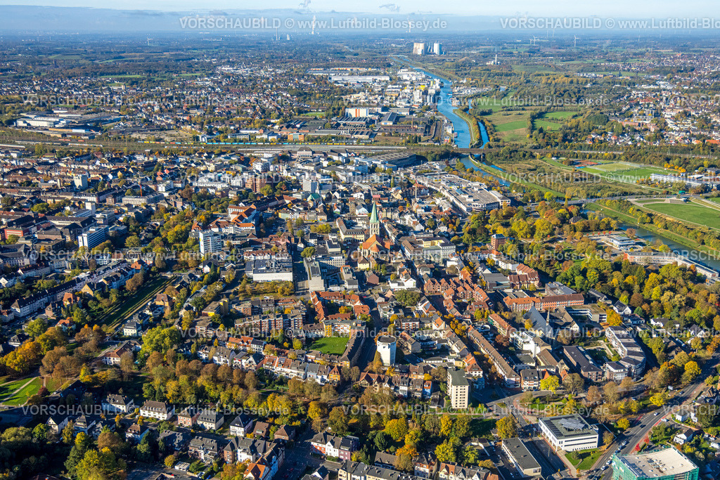 Hamm251001335 | Luftbild, City und evang. Pauluskirche mit Blick zum Hbf Hauptbahnhof und zum Hafen, Mitte, Hamm, Ruhrgebiet, Nordrhein-Westfalen, Deutschland