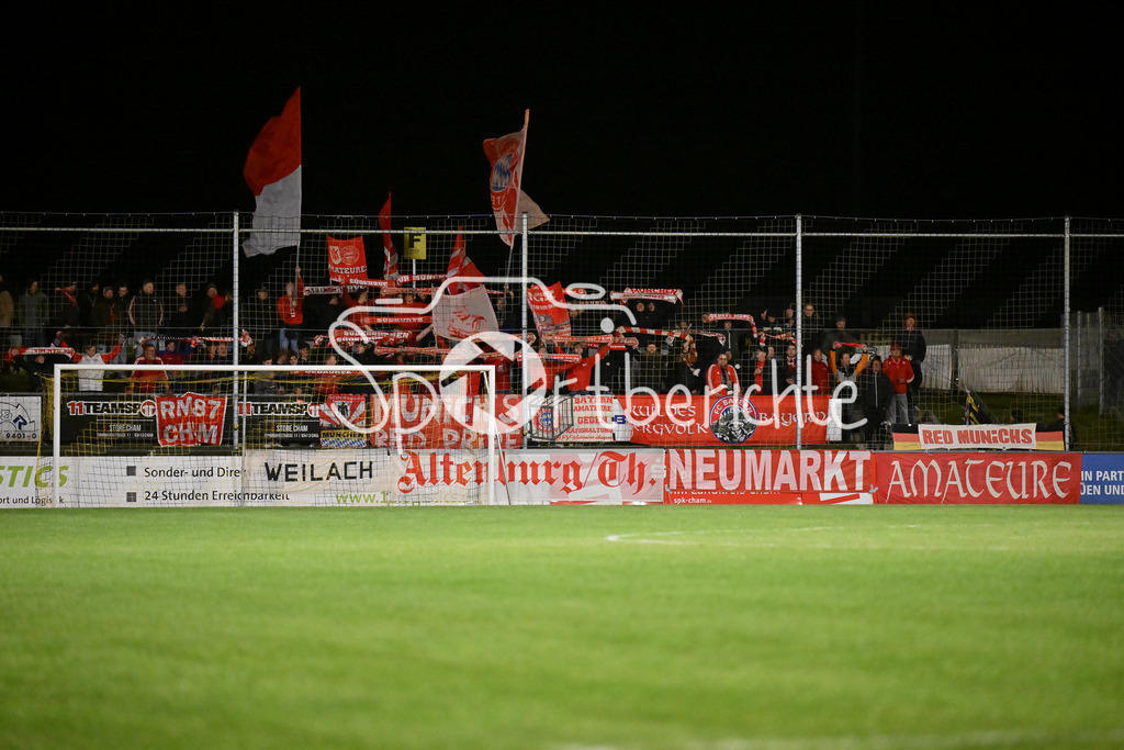 DJK Vilzing - FC Bayern Amateure | Der Gästeblock in Vilzing gefüllt mit Bayern Fans / Regionalliga Bayern: DJK Vilzing - FC Bayern Amateure; Manfred-Zollner Stadion am 23.09.2025