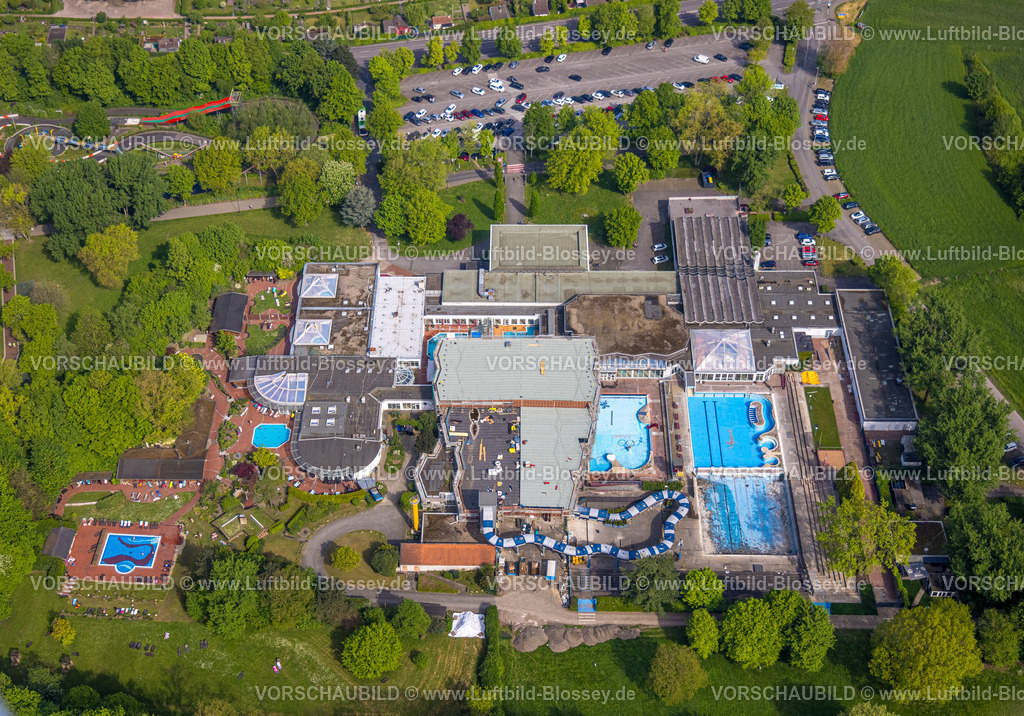 Herne240500137 | Luftbild, LAGO Die Therme im Gysenbergpark Revierpark, Freibad Schwimmbad und Wellness-Center, Reparaturarbeiten, ein Becken muss erneuert werden, Börnig, Herne, Ruhrgebiet, Nordrhein-Westfalen, Deutschland
