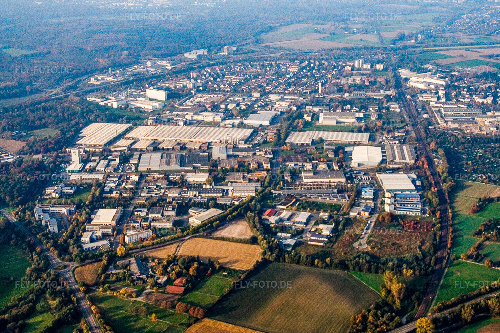 Luftbild: Industriegebiet Ettlingen-West in Ettlingen im Bundesland Baden-Württemberg in Deutschland. Foto: IMG_14083.jpg vom 11.10.2008 durch Werner Riehm/FLY-FOTO.de