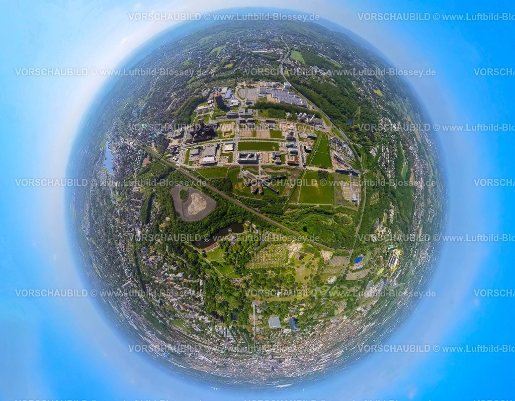 Dortmund230532005Phoenix-West-2 | Luftbild, Technologiepark Gewerbegebiet Phoenix West, Blick nach Süden, Erdkugel, Fisheye Aufnahme, Fischaugen Aufnahme, 360 Grad Aufnahme, Hörde, Dortmund, Ruhrgebiet, Nordrhein-Westfalen, Deutschland