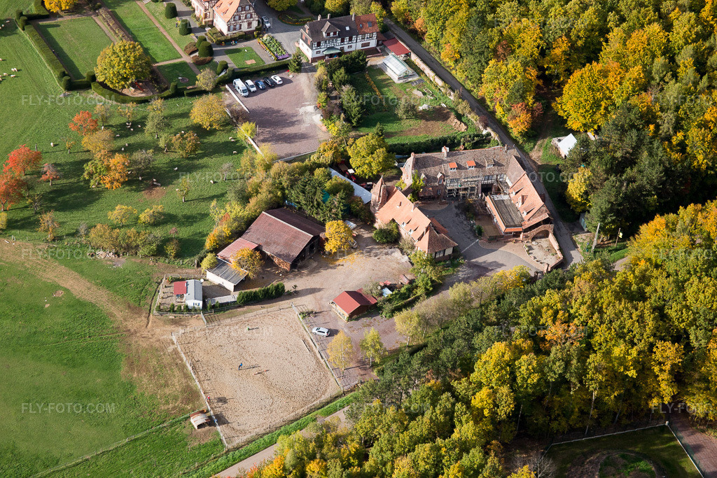 Aerial view: View of the town in Niederbronn-les-Bains in the state Bas-Rhin, France.Photo: IMG_084720.jpg taken on 10/23/2015 by Werner Riehm/FLY-FOTO.comResolution of the original: 5472 x 3648 px