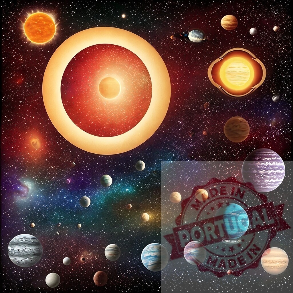 Solar system planets orbiting bright star in space | Planets, dwarf planets, and a star in various stages of formation and orbits among countless stars - Realized with Pictrs.com