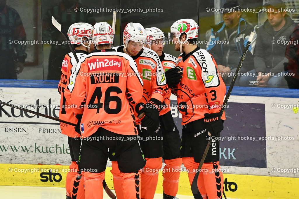 EC IDM WÄRMEPUMPEN VSV vs. MOSER MEDICAL GRAZ99ERS | #46 Anders Koch Graz 99ers, #21 Lukas Haudum Graz 99ers, Jubel Graz 99ers, #52 Paul Huber Graz 99ers, #3 Frank Hora Graz 99ers, EC IDM WÄRMEPUMPEN VSV vs. MOSER MEDICAL GRAZ99ERS, EC IDM WÄRMEPUMPEN VSV vs. MOSER MEDICAL GRAZ99ERS am 12.03.2026 in Villach (Stadthalle Villach), Austria, (Photo by Bernd Stefan)