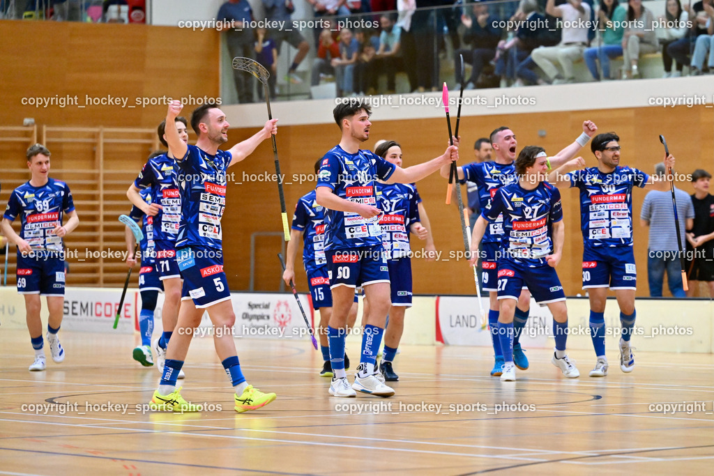 VSV Unihockey vs. KAC Floorball | Jubel VSV Unihockey, VSV Unihockey vs. KAC Floorball, VSV Unihockey vs. KAC Floorball am 12.04.2025 in Villach (Ballspielhalle St. Martin), Austria, (Photo by Bernd Stefan)