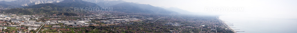 Aerial view: Panorama in Avenza in the state Tuscany, Italy.Photo: IMG_087182-Pano.jpg taken on 04/04/2016 by Werner Riehm/FLY-FOTO.comResolution of the original: 19358 x 2175 px