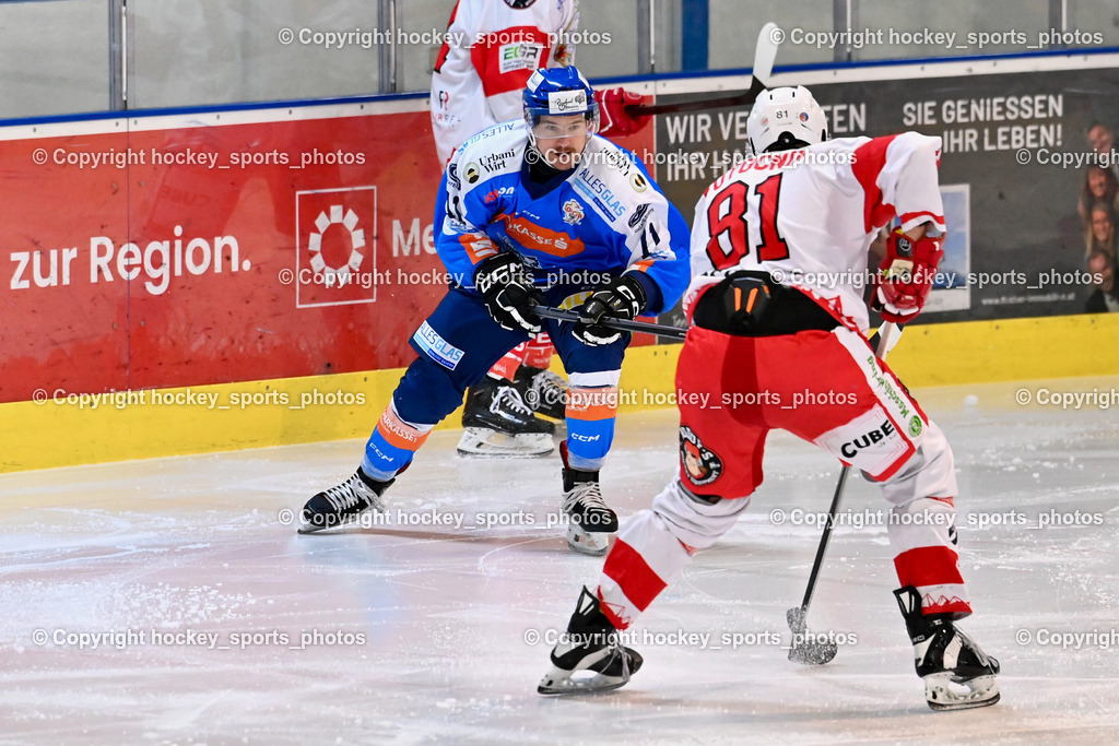 ESC Sparkasse Steindorf vs. ESV Ferlach | #81 Potocnik Kristof ESV Ferlach, #11 Kalan Luka ESC Steindorf, ESC Sparkasse Steindorf vs. ESV Ferlach, ESC Sparkasse Steindorf vs. ESV Ferlach am 22.02.2026 in Steindorf  (Ossiachersee Halle ), Austria, (Photo by Bernd Stefan)