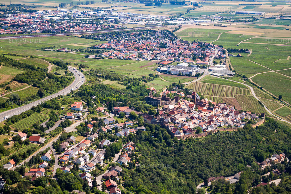 Luftbild: Ortsansicht von Westen in Neuleiningen im Bundesland Rheinland-Pfalz in Deutschland. Foto: IMG_30107.jpg vom 05.07.2010 durch Werner Riehm/FLY-FOTO.de