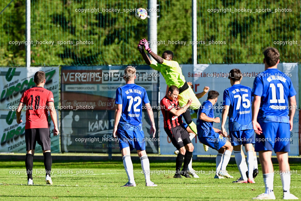 ATUS Nötsch vs. Thal Assling | #10 Andreas Orter ATUS Nötsch, #72 Ziga Anzelj Thal Assling, #99 Ayotunde Ezekiel Ikuepamitan Thal Assling, Flugeinlage, #9 Raphael Nageler ATUS Nötsch, #75 Domenico Calcagnile Thal Assling, #11 Pascal Oliver Kofler Thal Assling, ATUS Nötsch vs. Thal Assling, ATUS Nötsch vs. Thal Assling am 31.08.2025 in Nötsch (Dobratsch Arena), Austria, (Photo by Bernd Stefan)