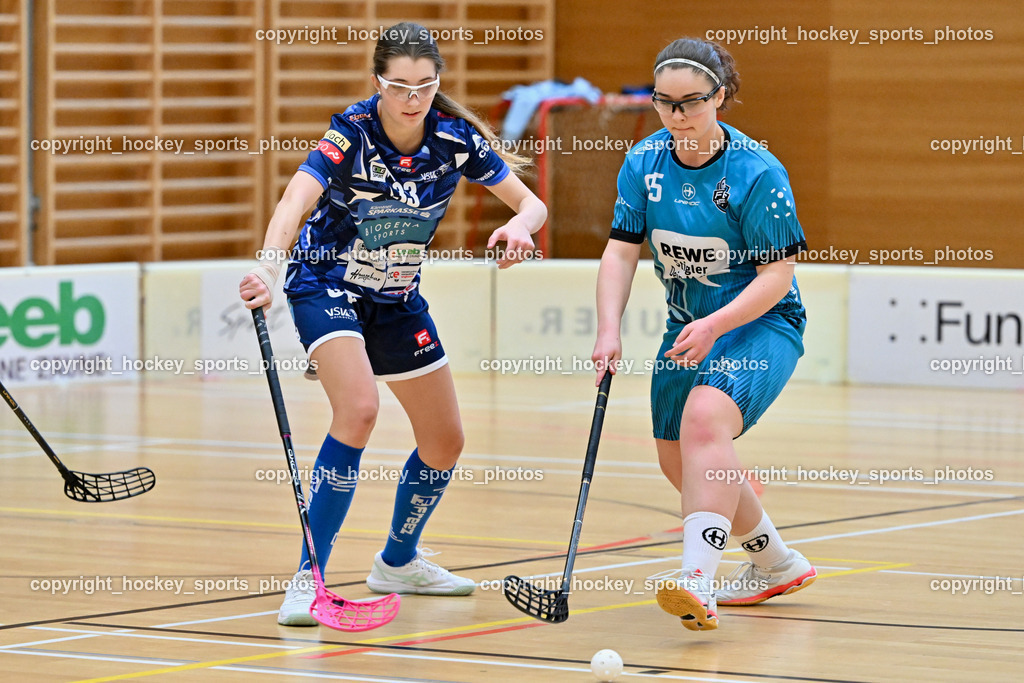 VSV Unihockey Damen vs. FCB München | #33 Marie-Sophie Brabant VSV Unihockey, #85 Sara Pilaski FCB München, VSV Unihockey Damen vs. FCB München, VSV Unihockey Damen vs. FCB München am 24.01.2026 in Villach (Ballspielhalle St. Martin), Austria, (Photo by Bernd Stefan)
