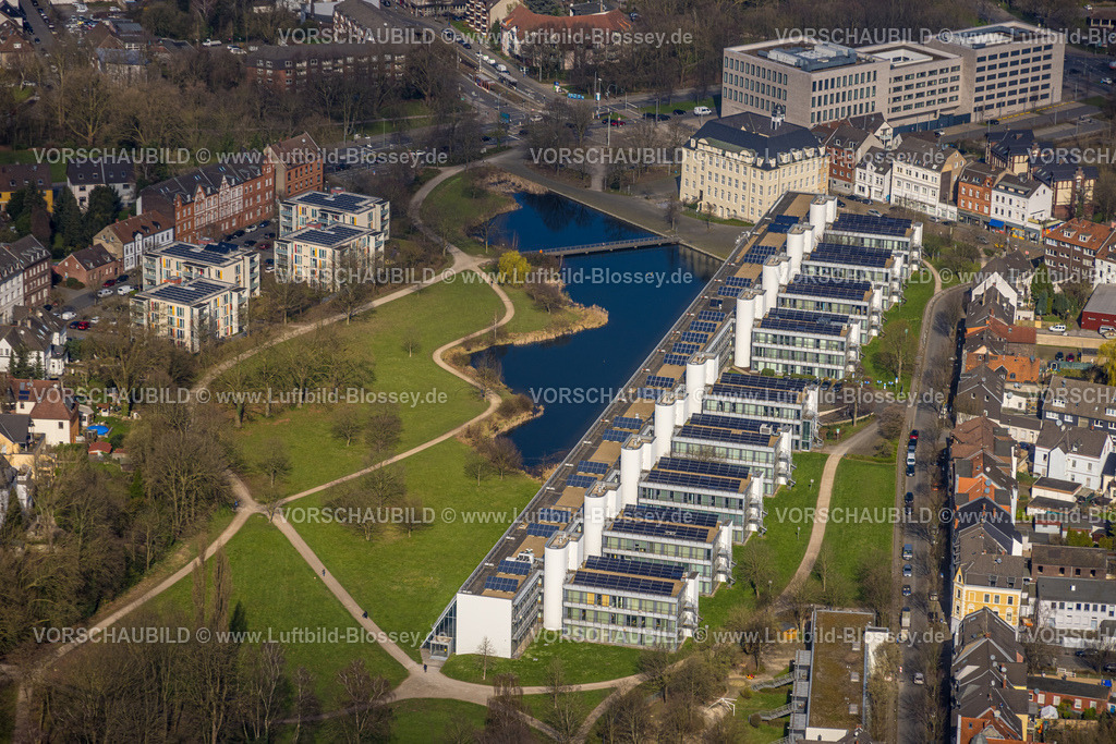 Gelsenkirchen240301258 | Luftbild, Wissenschaftspark mit Teich, Amtsgericht und Sozialgericht Gebäude, Ückendorf, Gelsenkirchen, Ruhrgebiet, Nordrhein-Westfalen, Deutschland