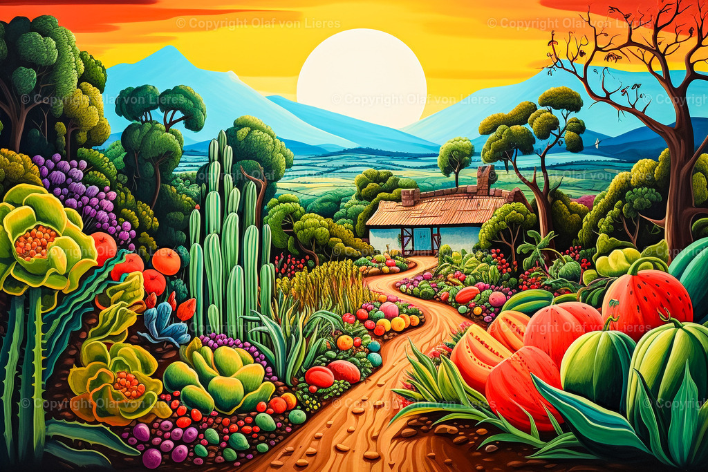 Bunte Landschaft gemalt | farbenfrohe Landschaft Sommer