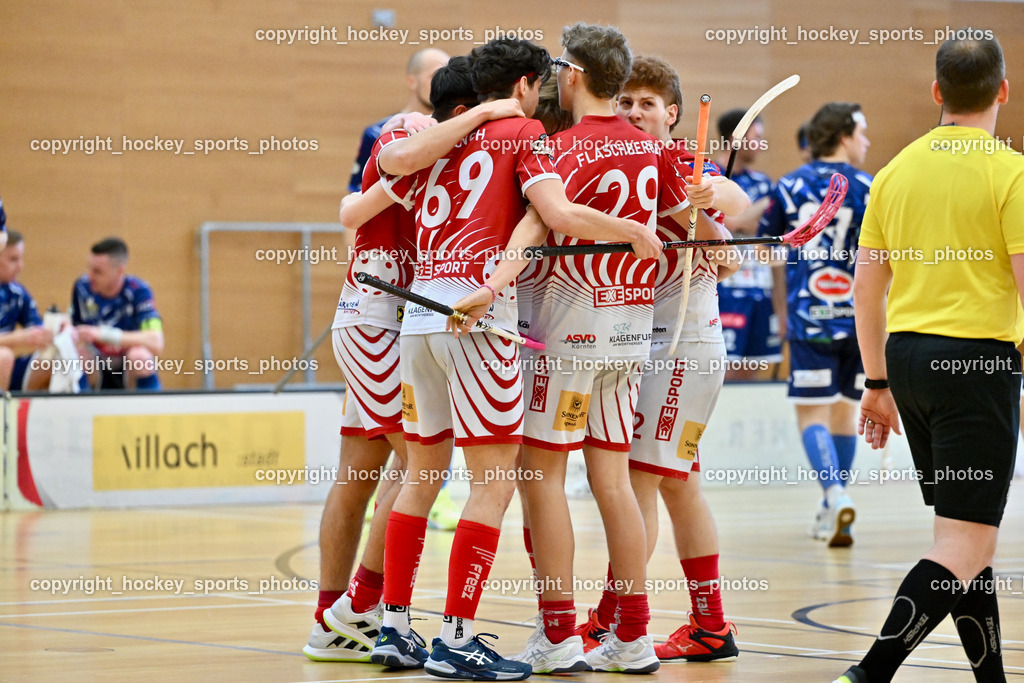 VSV Unihockey vs. KAC Floorball | Jubel EC KAC Mannschaft, VSV Unihockey vs. KAC Floorball, VSV Unihockey vs. KAC Floorball am 12.04.2025 in Villach (Ballspielhalle St. Martin), Austria, (Photo by Bernd Stefan)