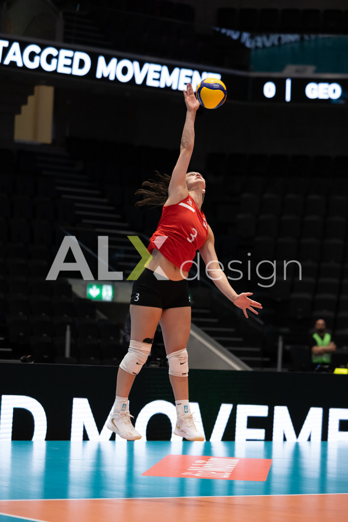 Georgia v Switzerland - CEV European League Women | KRIENS, SWITZERLAND - JUNE 12: ANA TEVDORADZE of Georgia serve during the CEV European League match between Georgia and Switzerland at Pilatus Arena on June 12, 2026 in Kriens, Switzerland. - Realisiert mit Pictrs.com