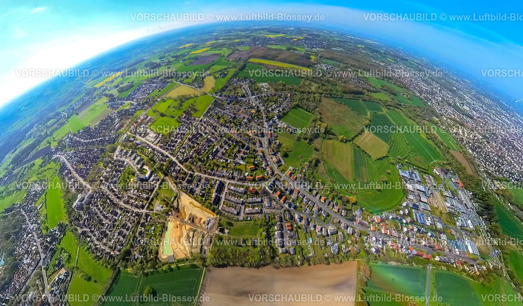 Hamm230490006WerriesRegenruckhaltebecken-topaz | Luftbild, Ortsansicht Werries, Neubau Regenrückhaltebecken Mennenkamp, Erdkugel, Fisheye Aufnahme, Fischaugen Aufnahme, 360 Grad Aufnahme, Uentrop, Hamm, Ruhrgebiet, Nordrhein-Westfalen, Deutschland