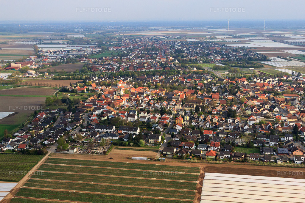Luftbild: Ortsansicht aus Norden im Ortsteil Schauernheim in Dannstadt-Schauernheim im Bundesland Rheinland-Pfalz in Deutschland. Foto: IMG_49875.jpg vom 13.04.2012 durch Werner Riehm/FLY-FOTO.deAuflösung des Originals: 4752 x 3168 px