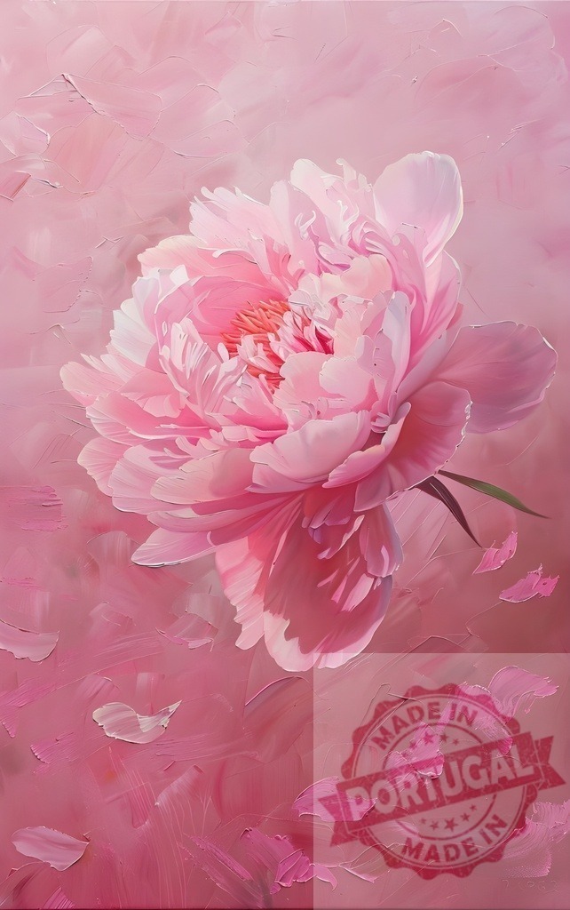 Pink peony flower oil painting with falling petals | Pink peony flower with textured petals creating a romantic abstract painting - Realized with Pictrs.com