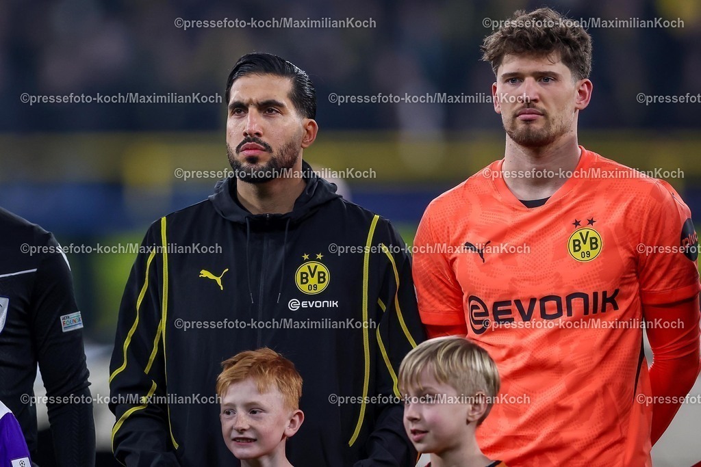 UCL04032502142 | 04.03.2025, Fußball, UEFA Champions League, Borussia Dortmund - OSC Lille, Signal Iduna Park, Runde der 16, Saison 2024 2025: Emre Can (BVB #23) Torwart Gregor Kobel (BVB #1) 