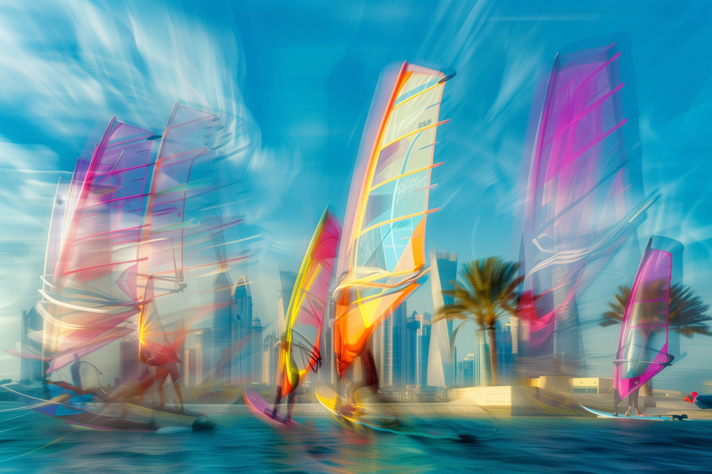 2407054 - Surfing Dubai | Windsurfer in Dubai im Stil einer kreativen Fotografie mit Bewegungsunschärfe.Bestellen Sie dieses Motiv als hochwertigen Kunstdruck z.B. auf Leinwand oder hinter Acrylglas. Für Preise, Größen- und Materialauswahl klicken Sie bitte auf "Bestellen.