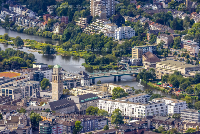 Muelheim220802680 | Luftbild, Rathaus und Rathausturm, Schlossbrücke, Altstadt I, Mülheim an der Ruhr, Ruhrgebiet, Nordrhein-Westfalen, Deutschland