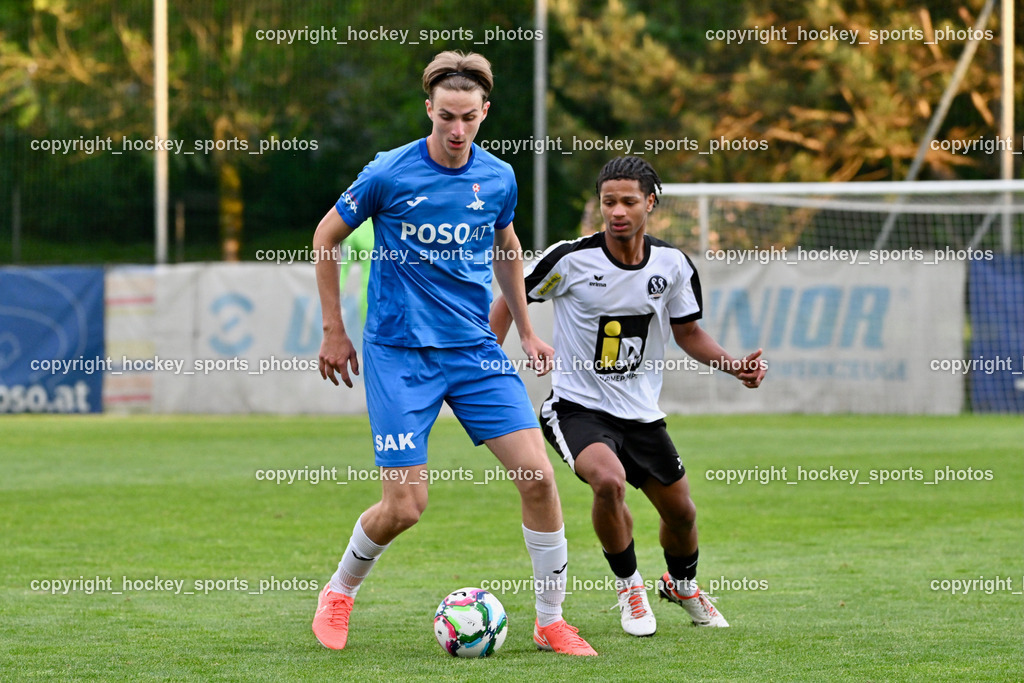 SAK vs. SV Spittal Drau 1921 | #5 Jakob Geister SAK, #22 Abdulmomen A. S. Bashir SV Spittal, SAK vs. SV Spittal Drau 1921, SAK vs. SV Spittal Drau 1921 am 23.05.2025 in Klagenfurt (Sportpark Welzenegg), Austria, (Photo by Bernd Stefan)