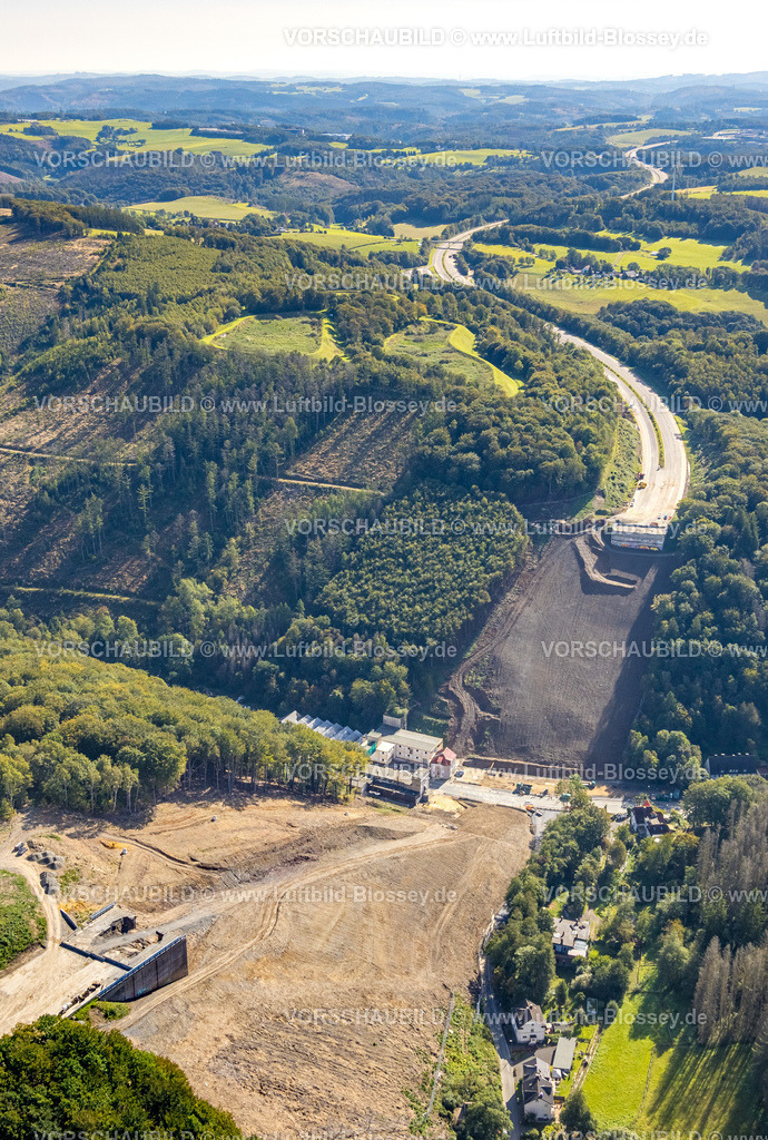 Luedenscheid230908043Rahmedebruecke-2 | Luftbild, Abgerissene und gesprengte Talbrücke Rahmede der Autobahn A45, Baustelle für Neubau, Gevelndorf, Lüdenscheid, Sauerland, Nordrhein-Westfalen, Deutschland