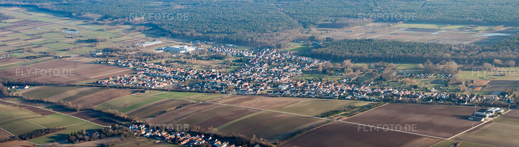 Luftbild: Panorama im Ortsteil Schaidt in Wörth im Bundesland Rheinland-Pfalz in Deutschland. Foto: IMG_37205-Bearbeitet.jpg vom 22.01.2011 durch Werner Riehm/FLY-FOTO.deAuflösung des Originals: 9941 x 2827 px