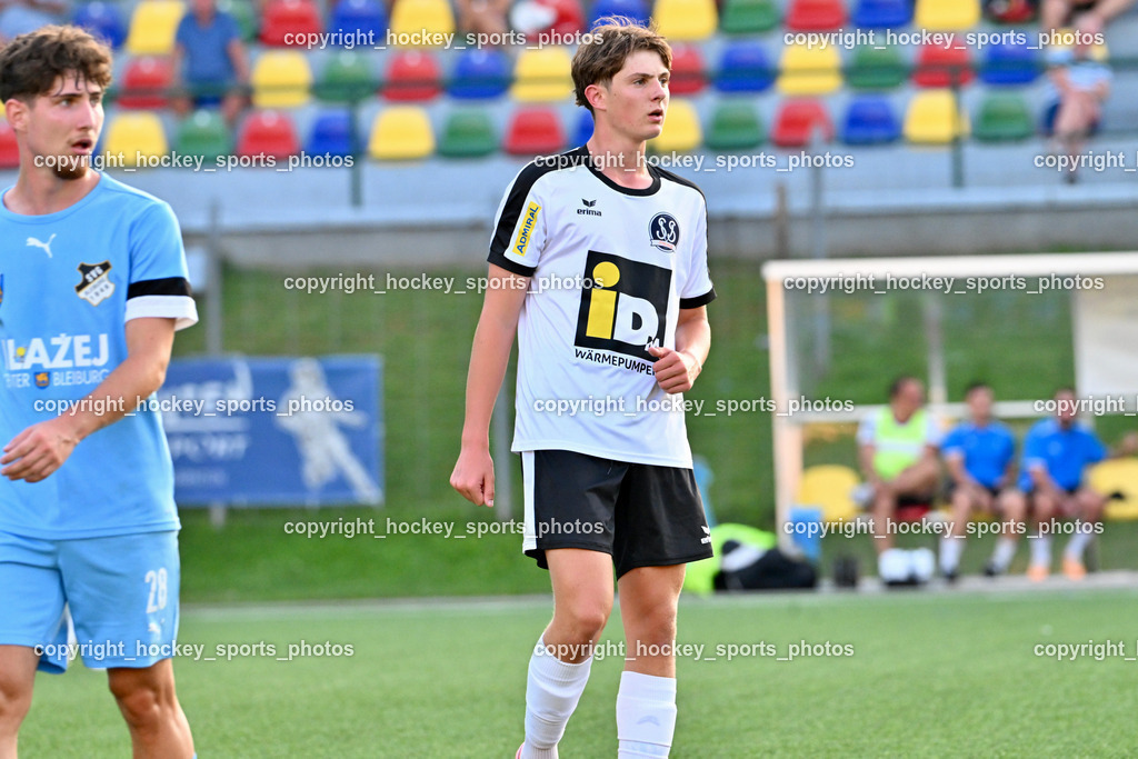 SV Spittal vs. SVG Bleiburg | #28 Deniz Yilmaz SVG Bleiburg, #31 Matthias Mitterdorfer SV Spittal, SV Spittal vs. SVG Bleiburg, SV Spittal vs. SVG Bleiburg am 14.08.2024 in Spittal an der Drau (Goldeck Stadion), Austria, (Photo by Bernd Stefan)